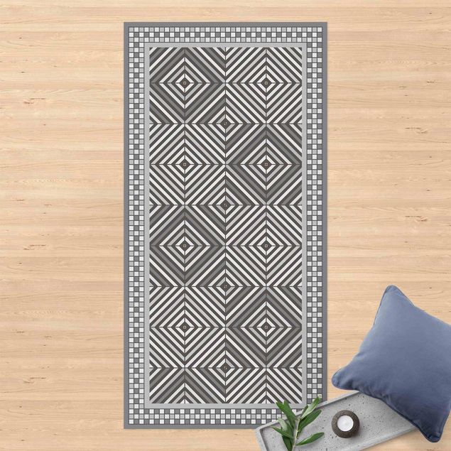 outdoor patio rugs Geometrical Tiles Vortex Grey With Narrow Mosaic Frame