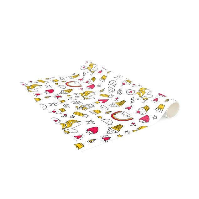 Runner rugs Unicorns And Sweets In Yellow And Red