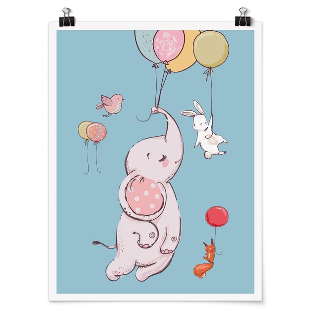 Child wall art Elephant, Rabbit And Squirrel Flying