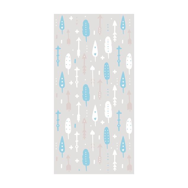 Modern rugs Tribal Arrows With Hearts Blue Grey