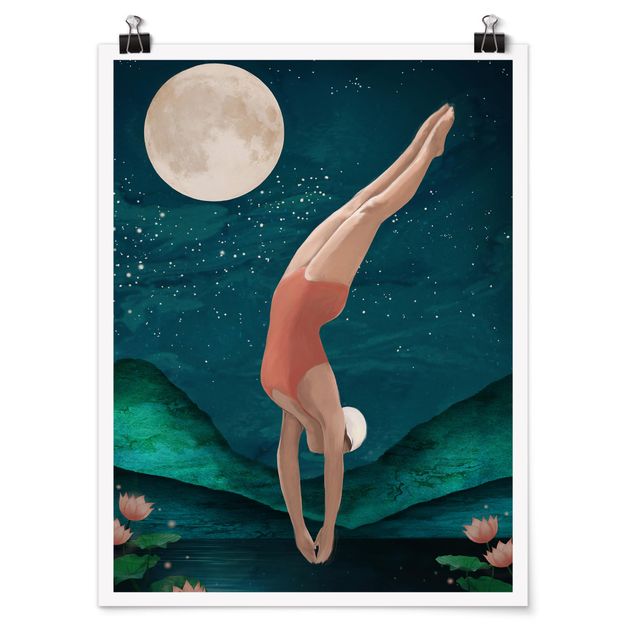 Contemporary art prints Illustration Bather Woman Moon Painting