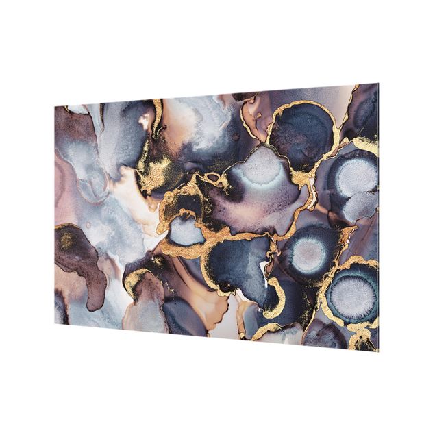 Glass splashback kitchen abstract Marble Watercolor With Gold