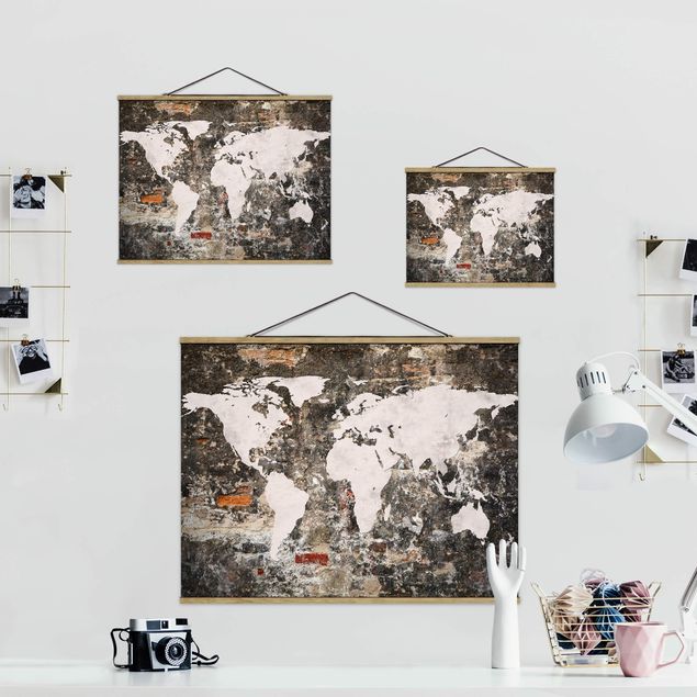 Fabric print with posters hangers Old Wall World Map