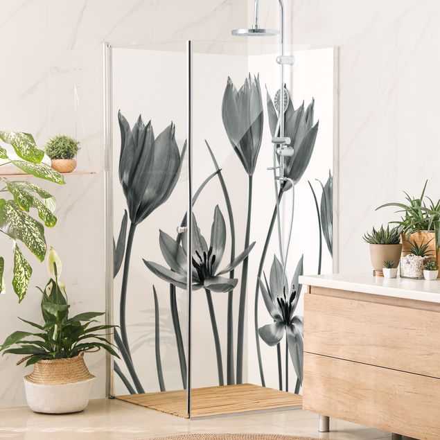 Shower wall panels Seven Tulips Black And White
