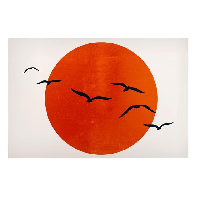 Landscape canvas prints Flock Of Birds In Front Of Red Sun I
