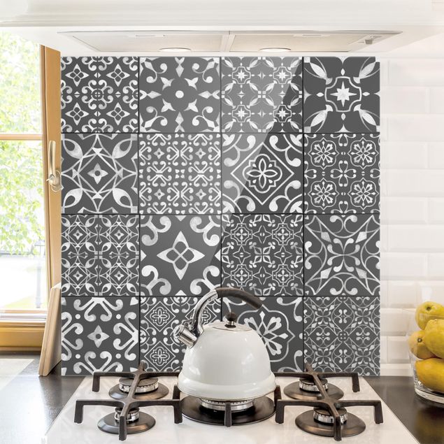 Kitchen Pattern Tiles Dark Gray White