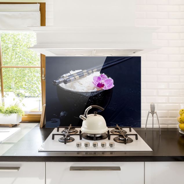 Glass splashback flower Rice Bowl With Orchid
