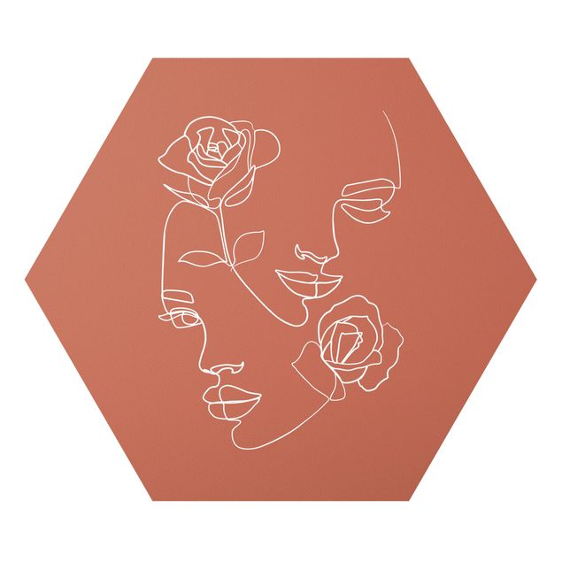 Prints flower Line Art Faces Women Roses Copper