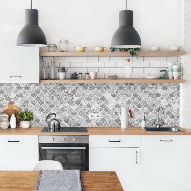 Kitchen splashback tiles Fish Scake Tiles Marble - Grey