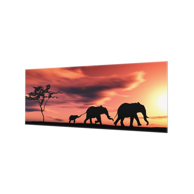 Glass Splashback - Savannah Elephant Family - Panoramic