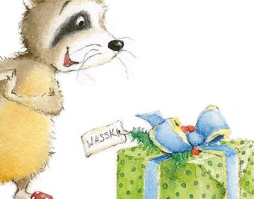 Animal print wall stickers No.684 - Vasily Raccoon - Vasily Gets A Present