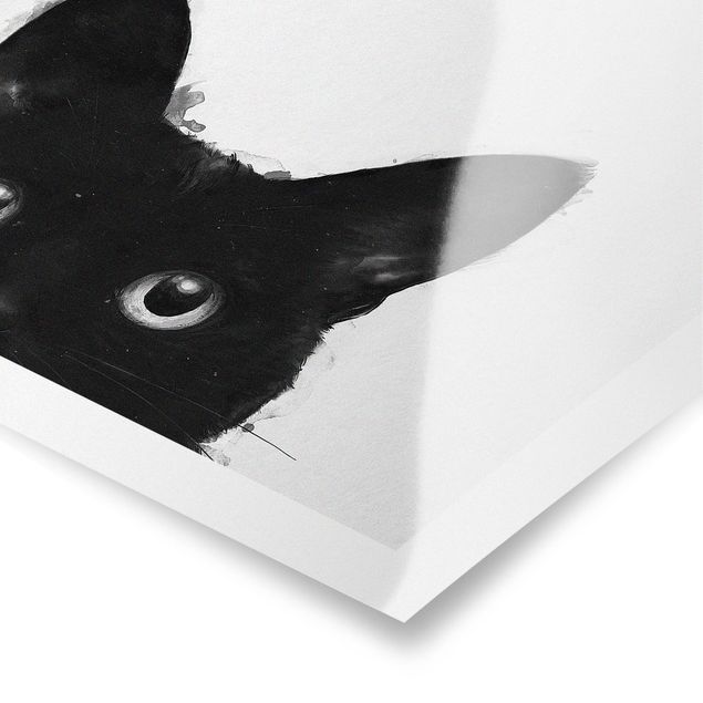 Black and white art Illustration Black Cat On White Painting
