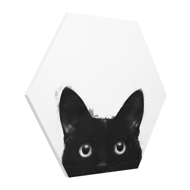 Prints animals Illustration Black Cat On White Painting