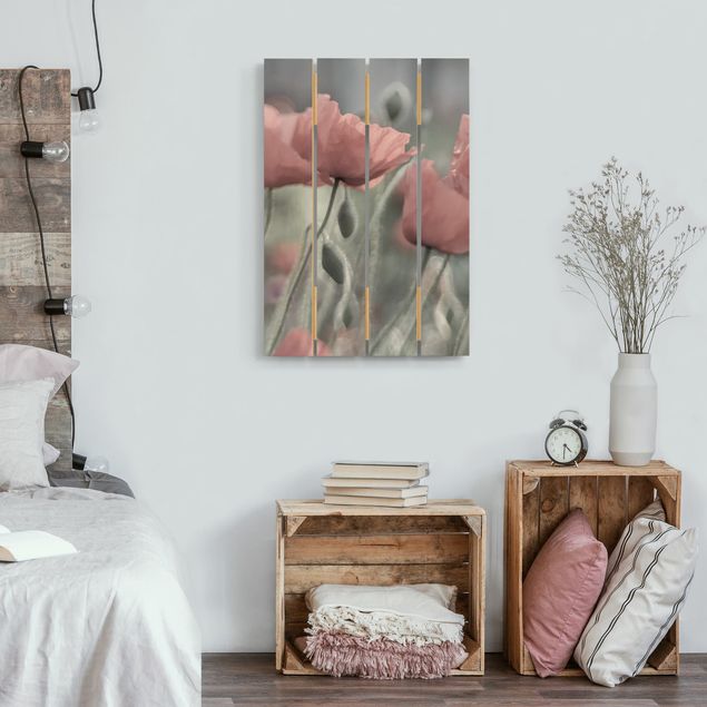 Wood prints flower Picturesque Poppy