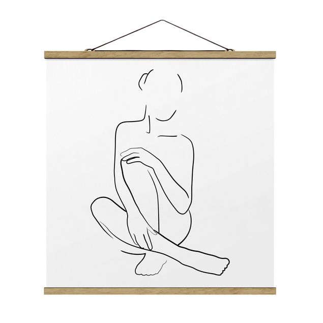 Prints abstract Line Art Woman Sitting Black And White