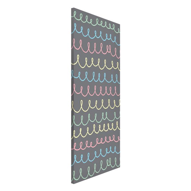 Nursery decoration Drawn Pastel Coloured Squiggly Lines On Grey Backdrop