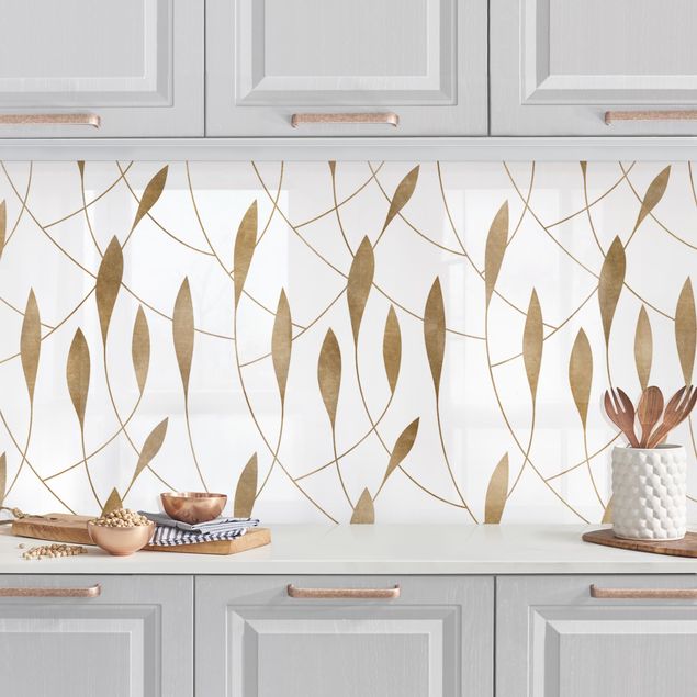 Kitchen Natural Pattern Sweeping Leaves In Gold
