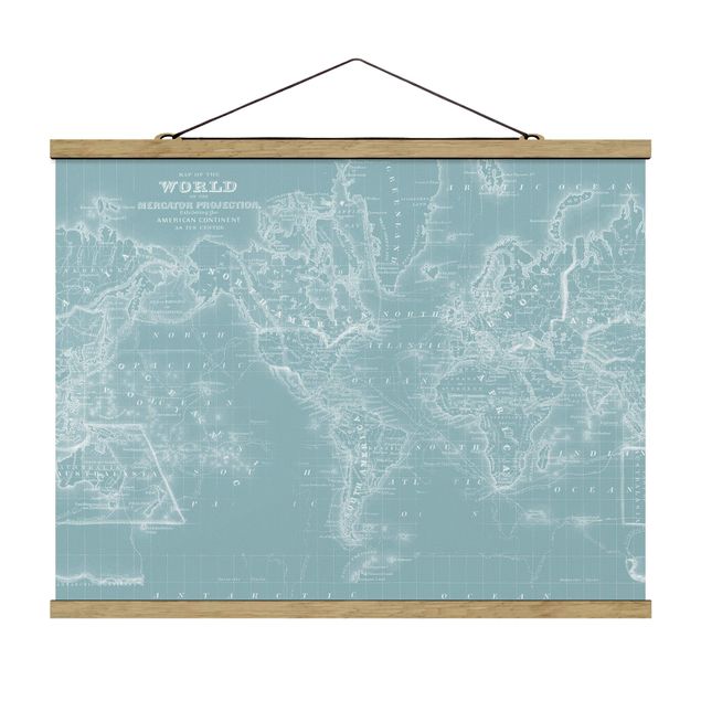 Navy wall art World Map In Ice Blue