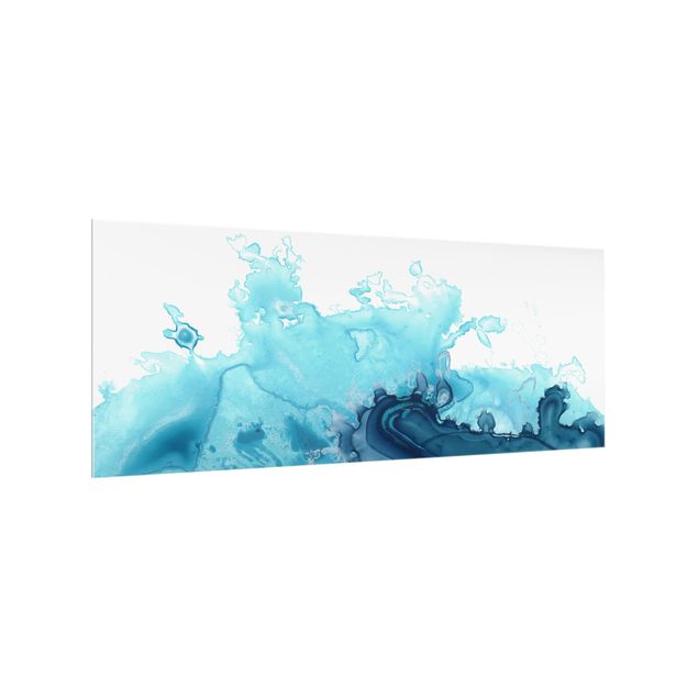 Glass splashback beach Wave Watercolor Blue I