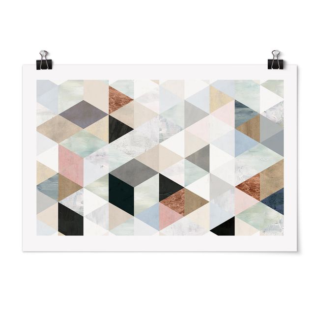 Retro poster Watercolour Mosaic With Triangles I