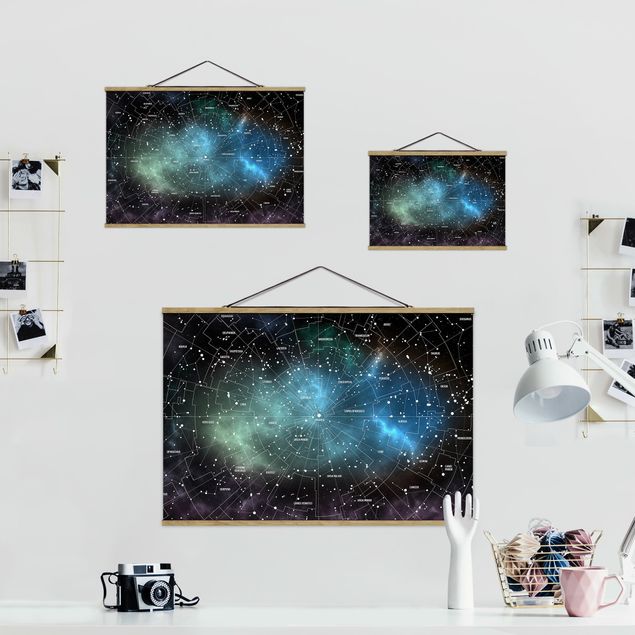 Fabric print with posters hangers Stellar Constellation Map Galactic Nebula