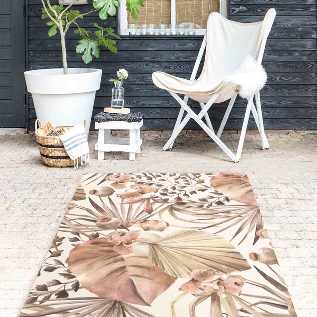 outdoor balcony rug Beige Palm Leaves