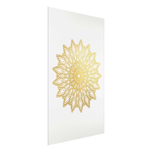 Modern art prints Mandala Sun Illustration White Gold