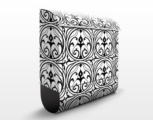 Black metal letterbox Ornamental Circles Design Pattern 39x46x13cm