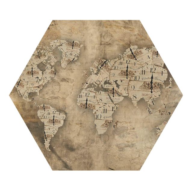 Prints on wood Shabby Clocks World Map