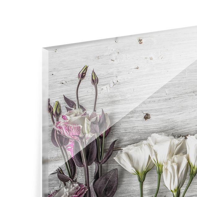 Glass Splashback - Tulip Rose Shabby Wood Look - Landscape 1:2