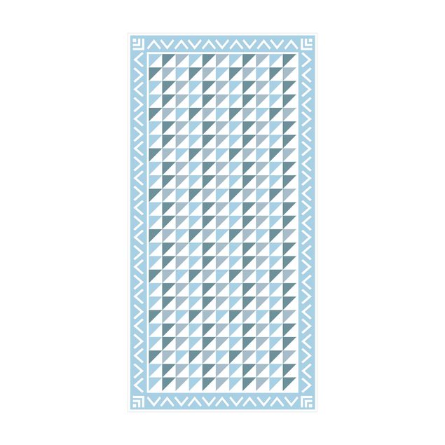 rug tile pattern Geometrical Tiles small Triangles Pigeon Blue With Border