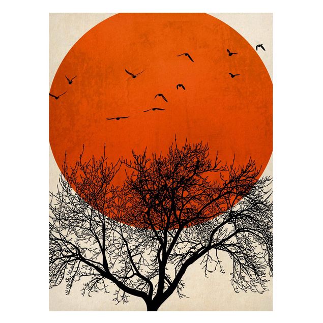 Landscape wall art Flock Of Birds In Front Of Red Sun II