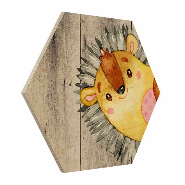 Nursery wall art Watercolor Hedgehog On Wood