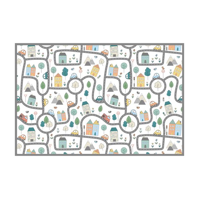 modern area rugs Playoom Mat City Traffic- Out And About With The Car