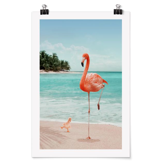 Sea life prints Beach With Flamingo