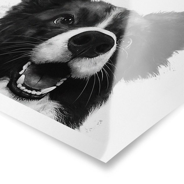 Black and white art Illustration Dog Border Collie Black And White Painting