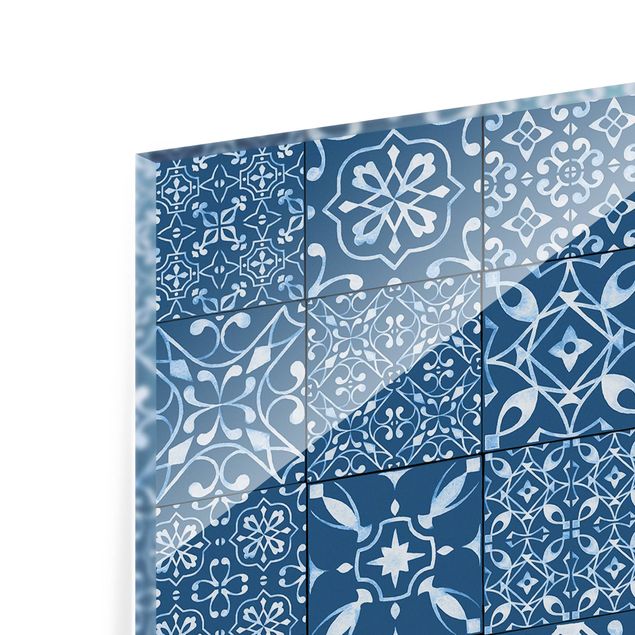 Glass Splashback - Pattern Tiles Navy White - Landscape 1:2