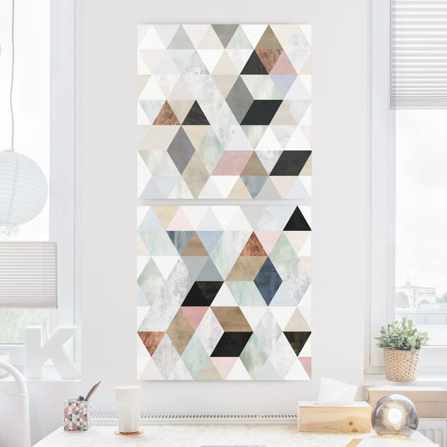 Kitchen Watercolour Mosaic With Triangles Set I
