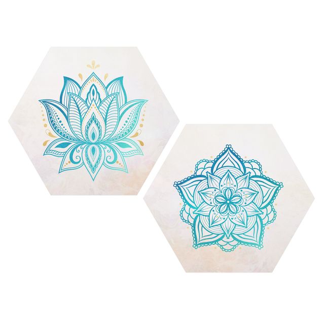 Prints patterns Mandala Lotus Set Gold Blue
