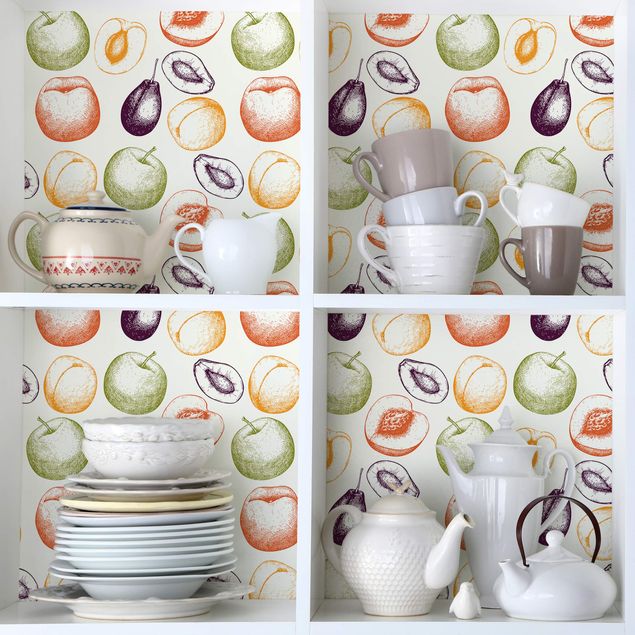 Adhesive films frosted Hand Drawn Fruit Kitchen Pattern