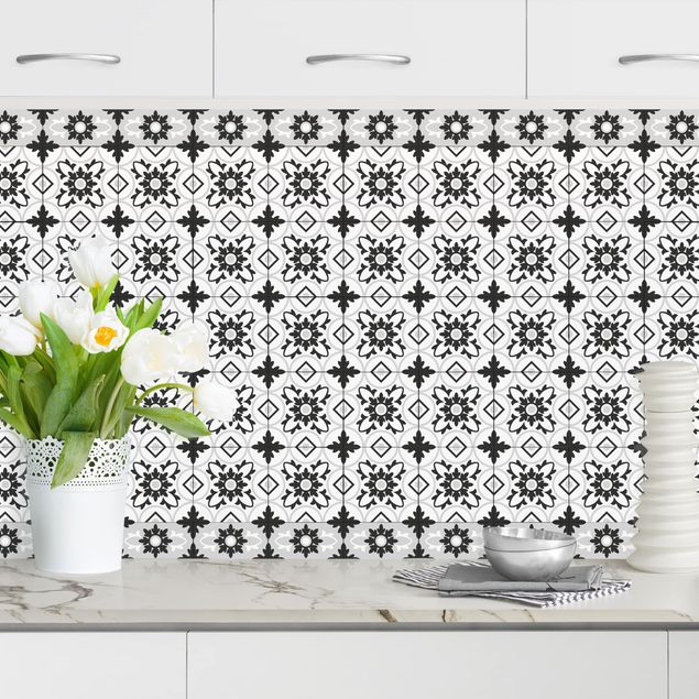 Kitchen Geometrical Tile Mix Flower Black