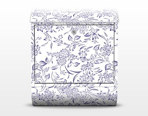 Letterboxes blue Floral Pattern With Blue Tendrils
