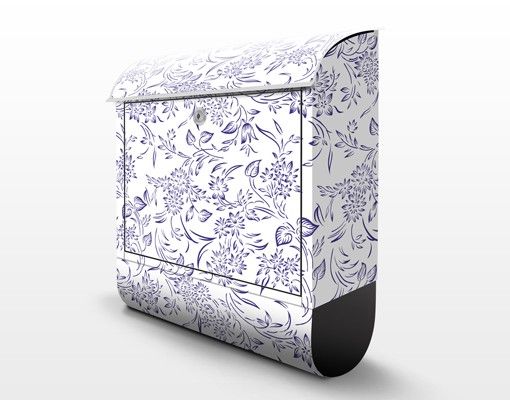 Mailbox Floral Pattern With Blue Tendrils