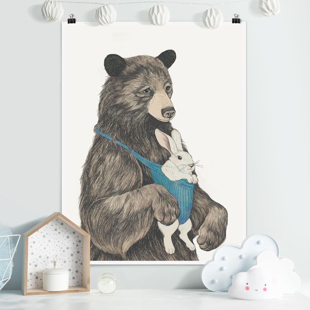 Bear art prints Illustration Bear And Bunny Baby