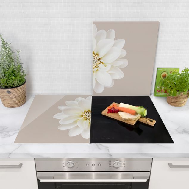 Stove top covers Dahlia White Taupe Pastel Centered