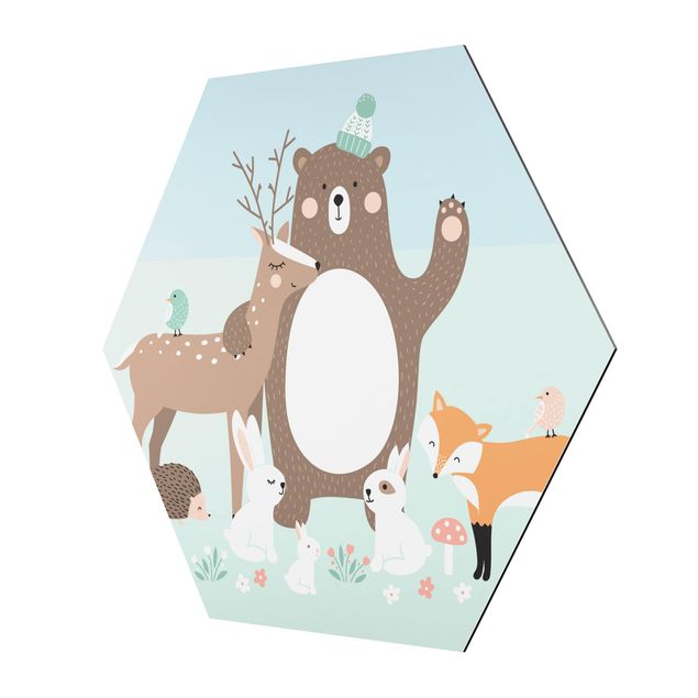 Prints modern Forest Friends with forest animals blue