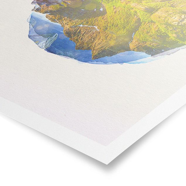 Landscape poster prints WaterColours - Mountain Landscape With Water Reflection In Norway