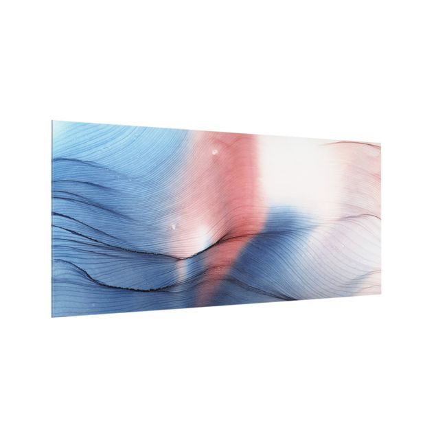 Glass splashback kitchen abstract Mottled Colour Dance In Blue With Red
