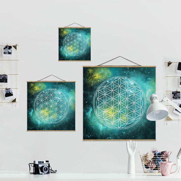 Fabric print with posters hangers Flower Of Life In Starlight