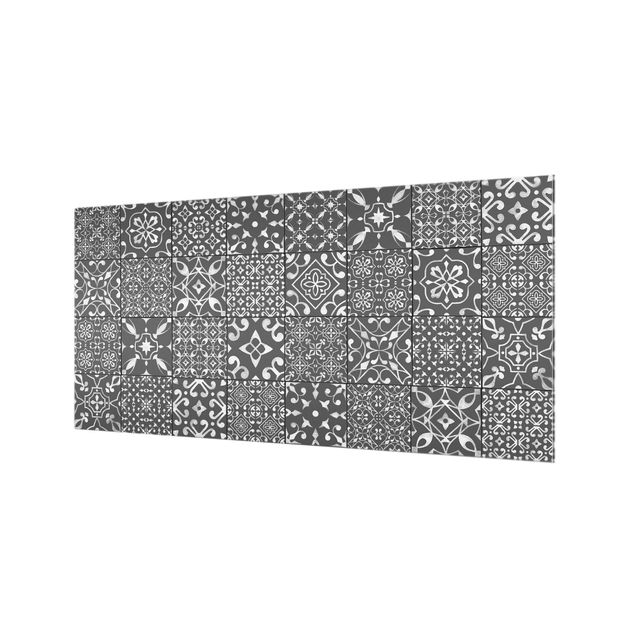 Glass Splashback - Pattern Tiles Dark Gray White - Landscape 1:2